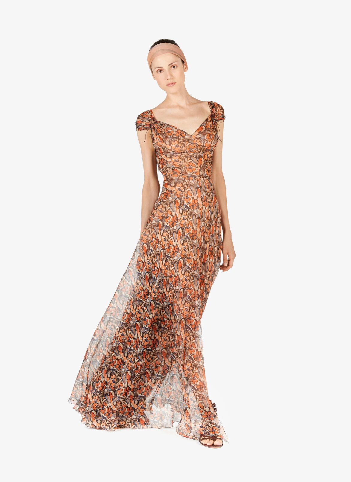 Flowing Silk Chiffon Dress  ALAÏA MULTICOLOR ORANGE FLOWING SILK CHIFFON DRESS